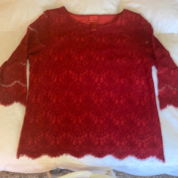 V Cristina Tops - V Cristina, 1X, red lace top